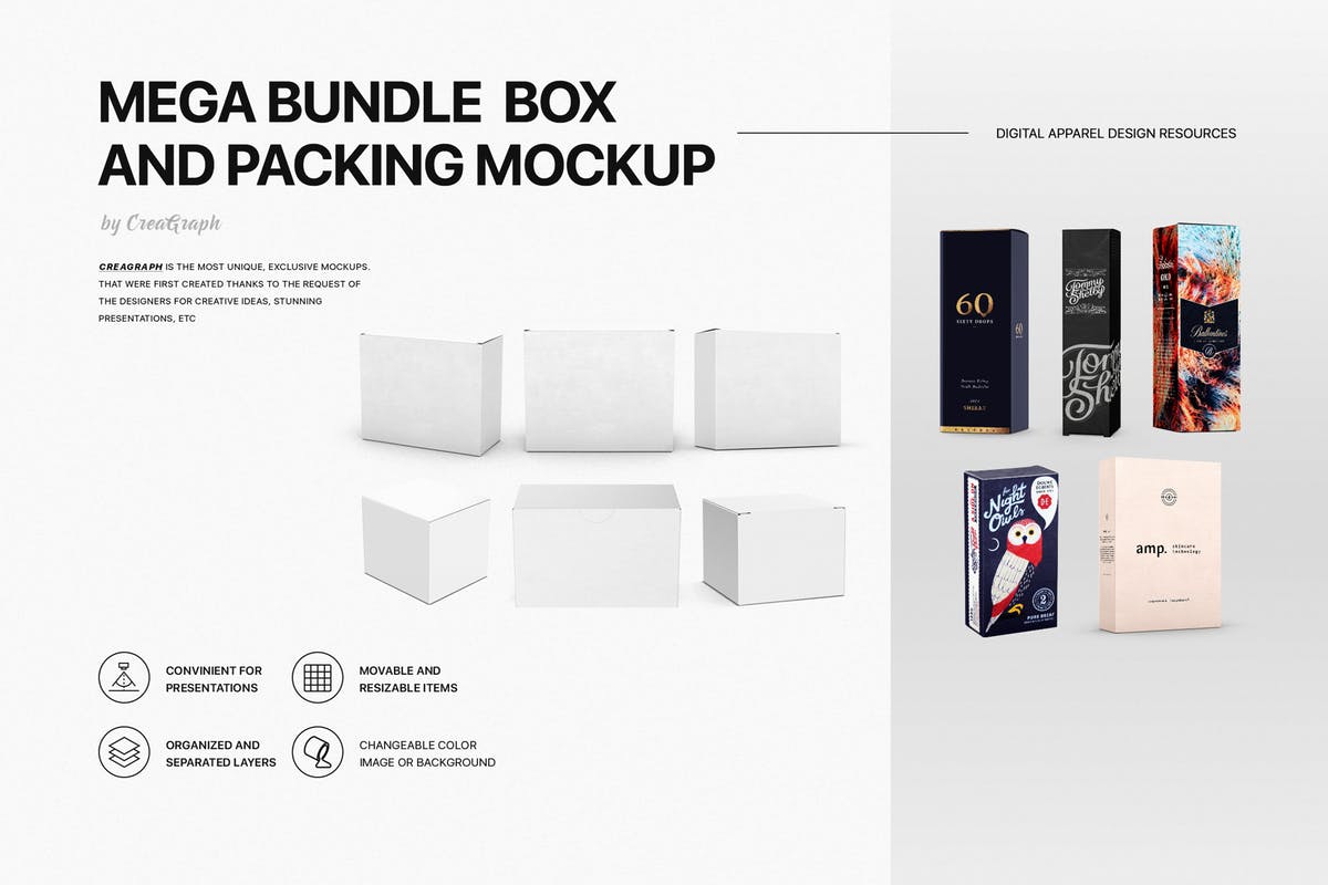 精选免费多种规格包装盒子外观设计展示样机 Mega Bundle Box and Packing Mockups_img_2