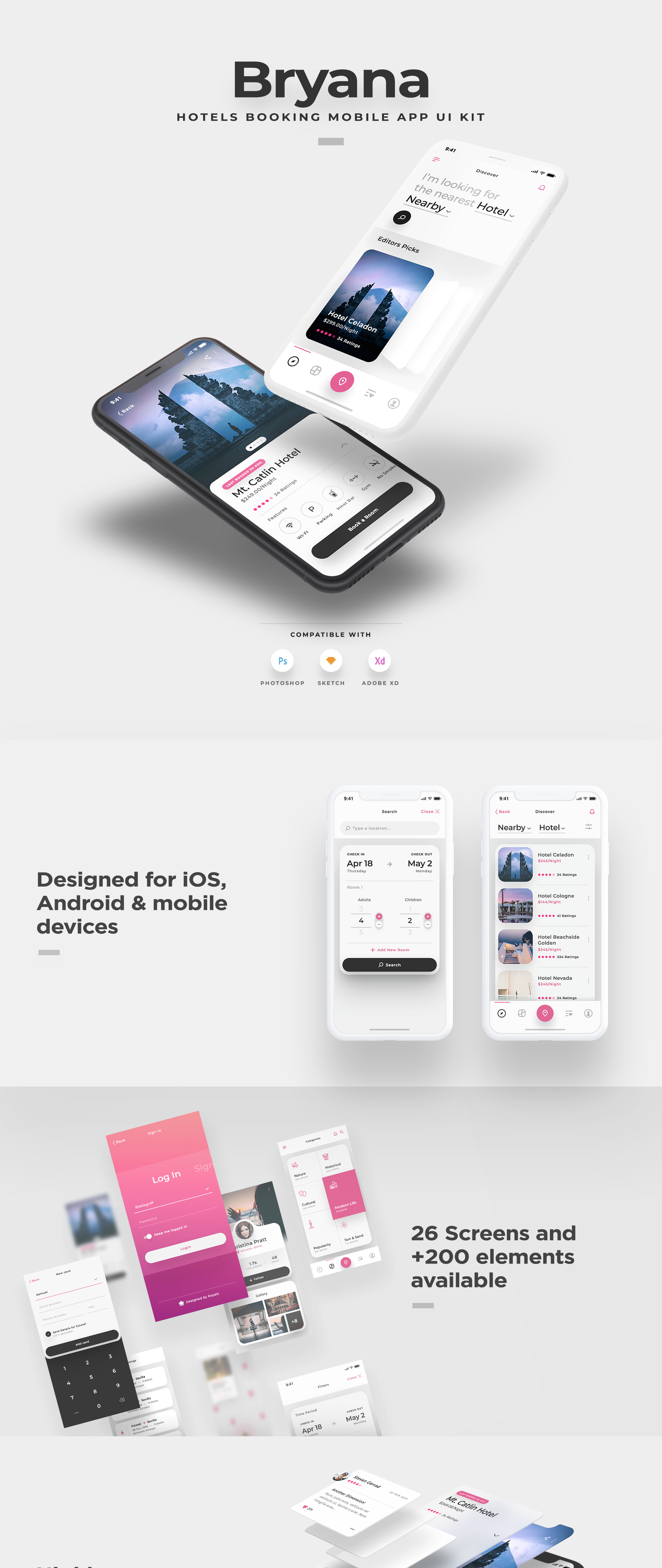 富有创意的酒店预定ISO APP UI工具包 Bryana Hotels iOS UI Kit_img_2