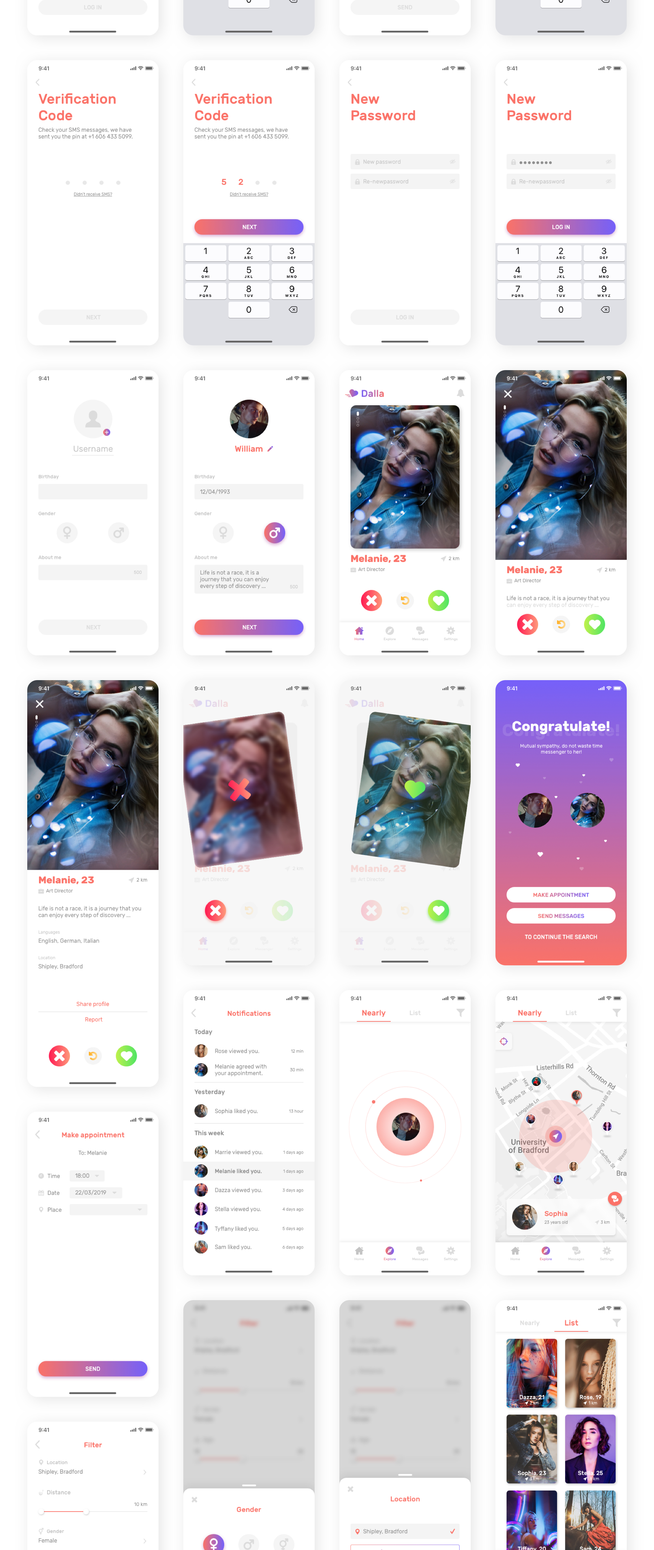 精美极简的社交交友约会iOS APP UI工具包 Dalla Dating App UI Kit_img_2