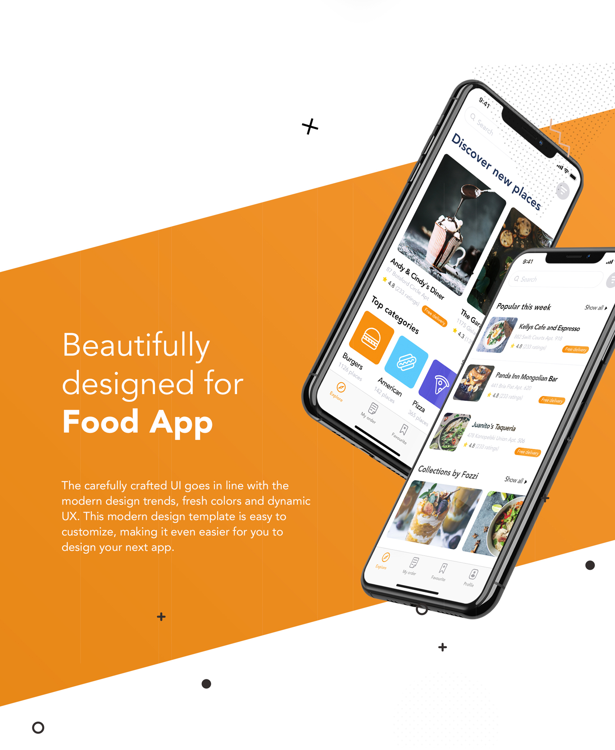 精美的食品在线配送外卖iOS APP UI工具包 Fozzi - Food Delivery mobile app UI Kit_img_2