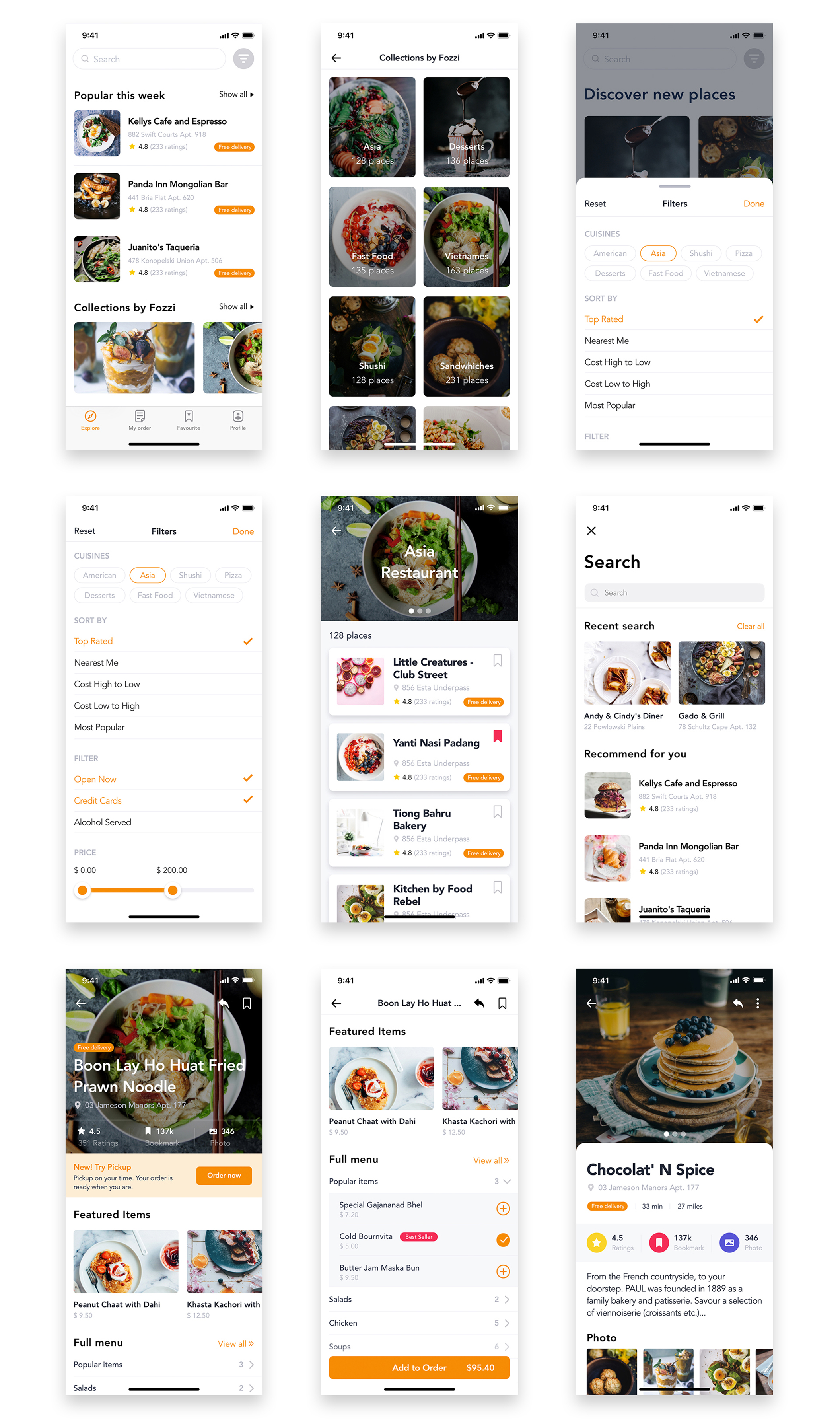 精美的食品在线配送外卖iOS APP UI工具包 Fozzi - Food Delivery mobile app UI Kit_img_2