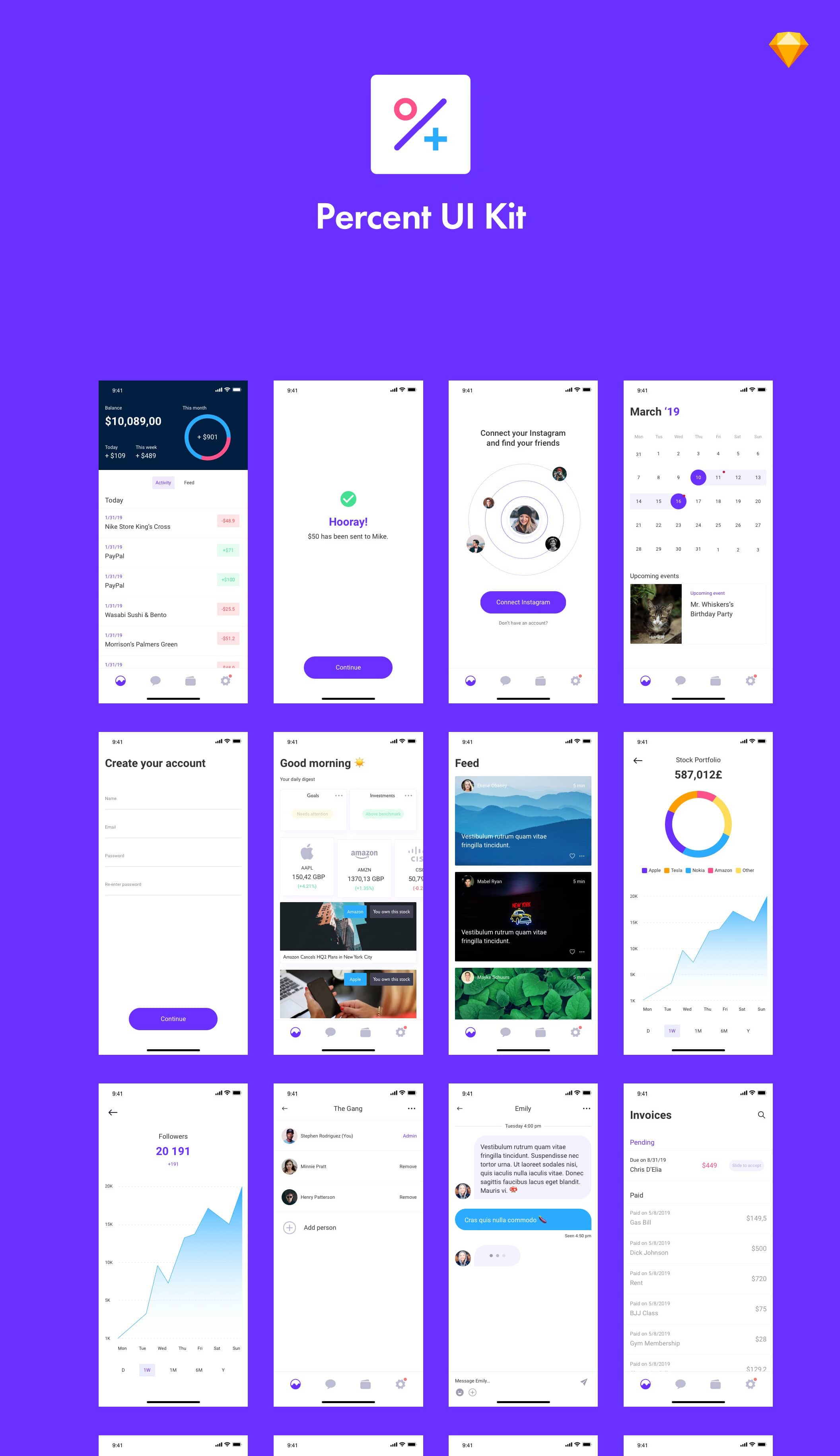 多功能财务管理信息统计手机App UI工具包 Percent Mobile App UI Kit_img_2