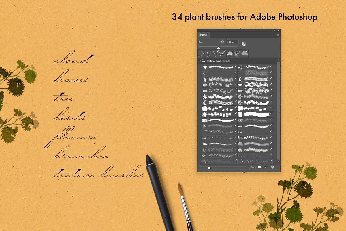 逼真的森林植物风景绘画PS笔刷 Foliage Brushes for Adobe Photoshop_img_2