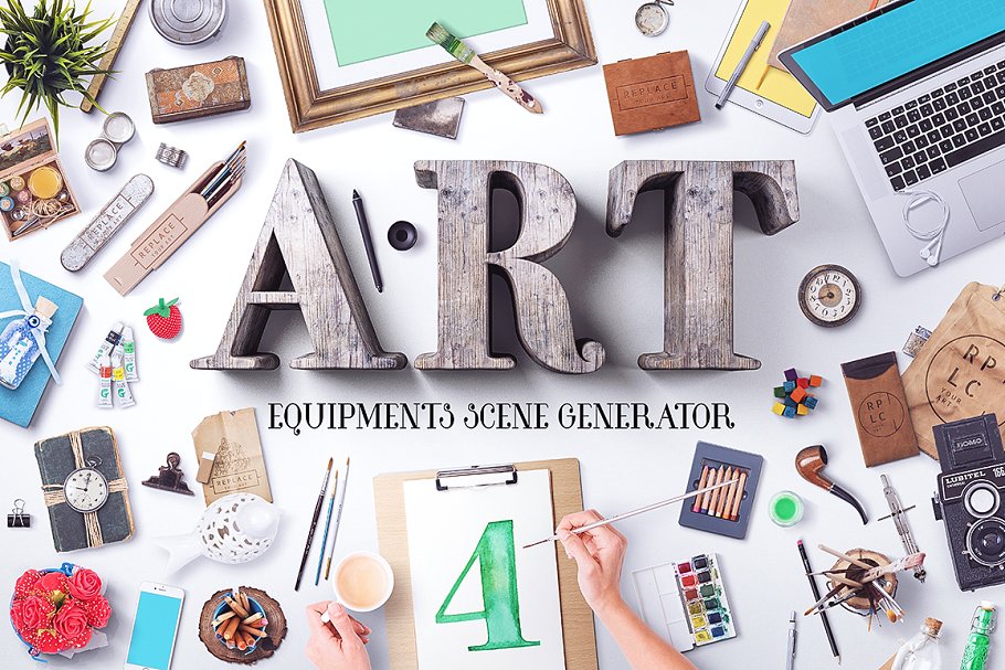 艺术绘画摄影照片海报展示样机 Art Equipments Scene Generator V4_img_2