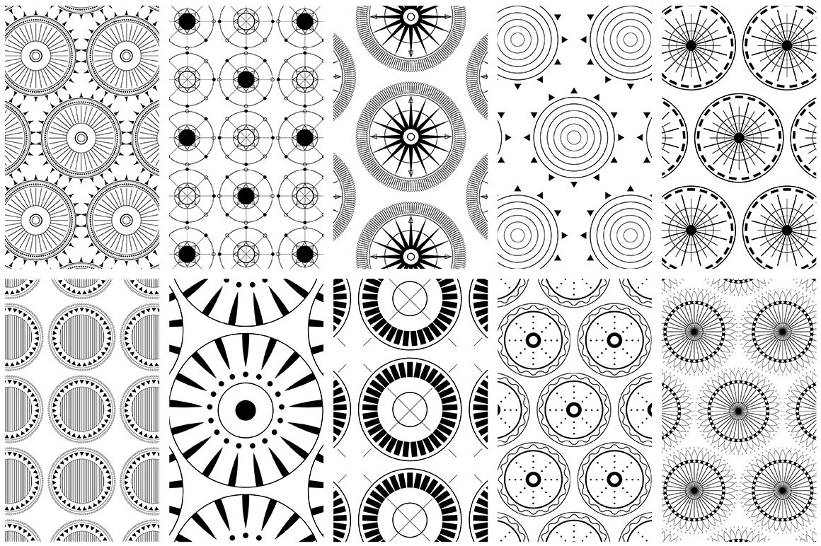 40款优雅简约的圆形无缝矢量图形 Circular Patterns Set_img_2