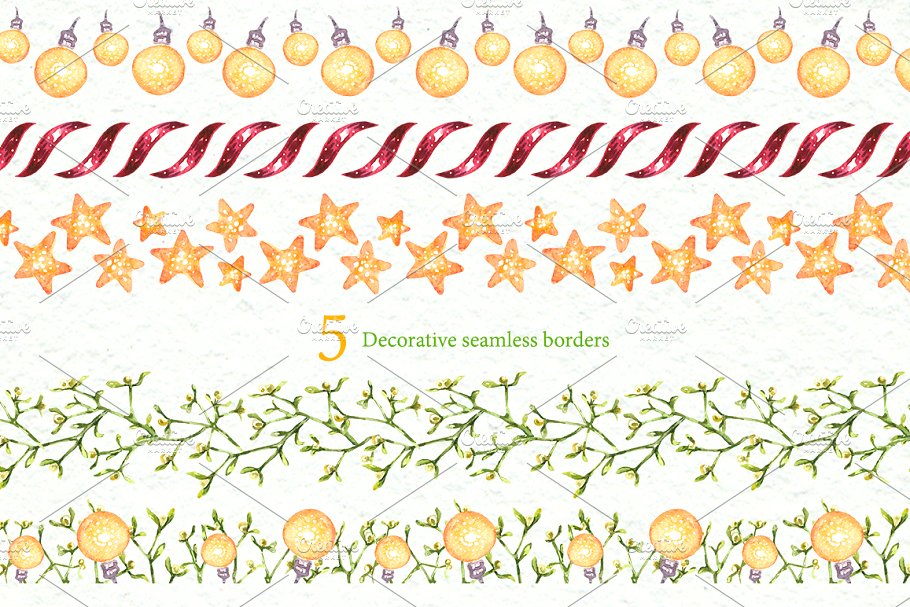 情义满满的手绘圣诞节装饰元素水彩插画 Christmas Mistletoe Watercolor Set_img_2