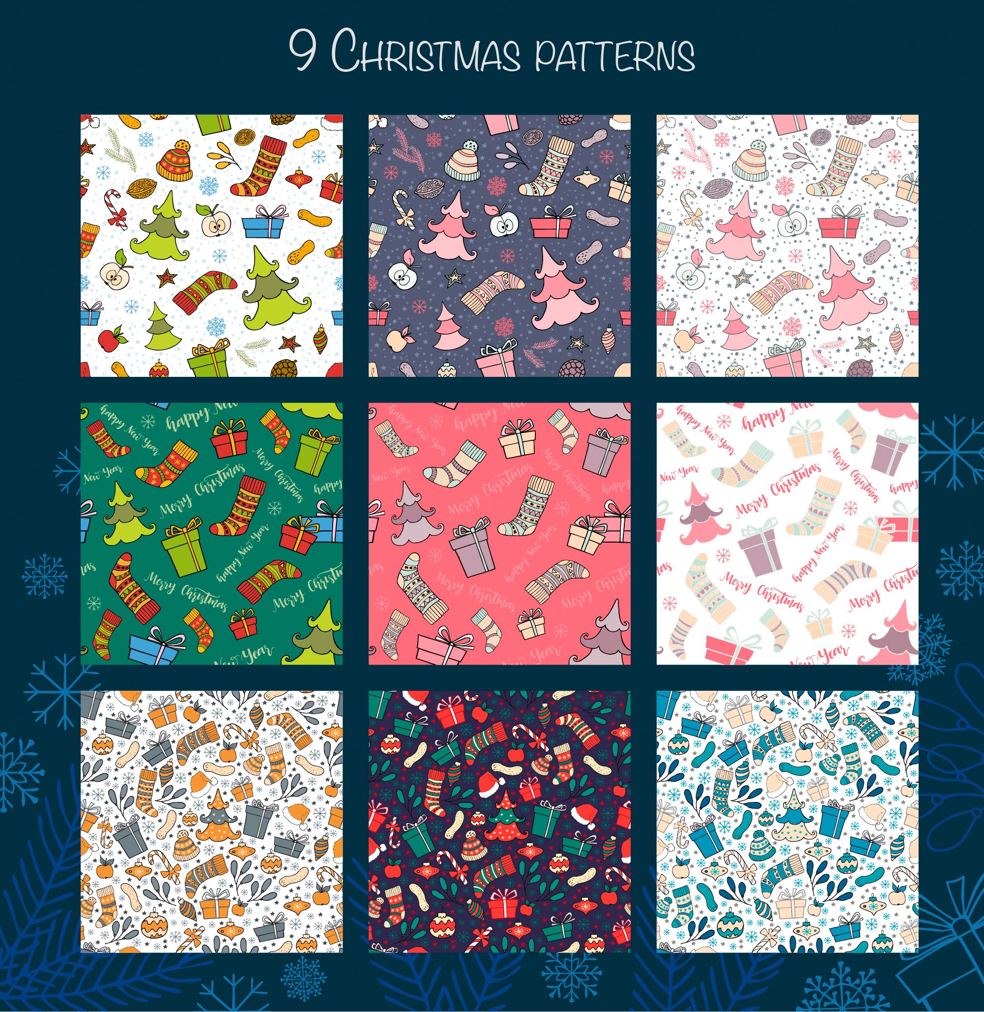 手绘多款圣诞节元素矢量图案合集 Christmas Clipart Collection_img_2