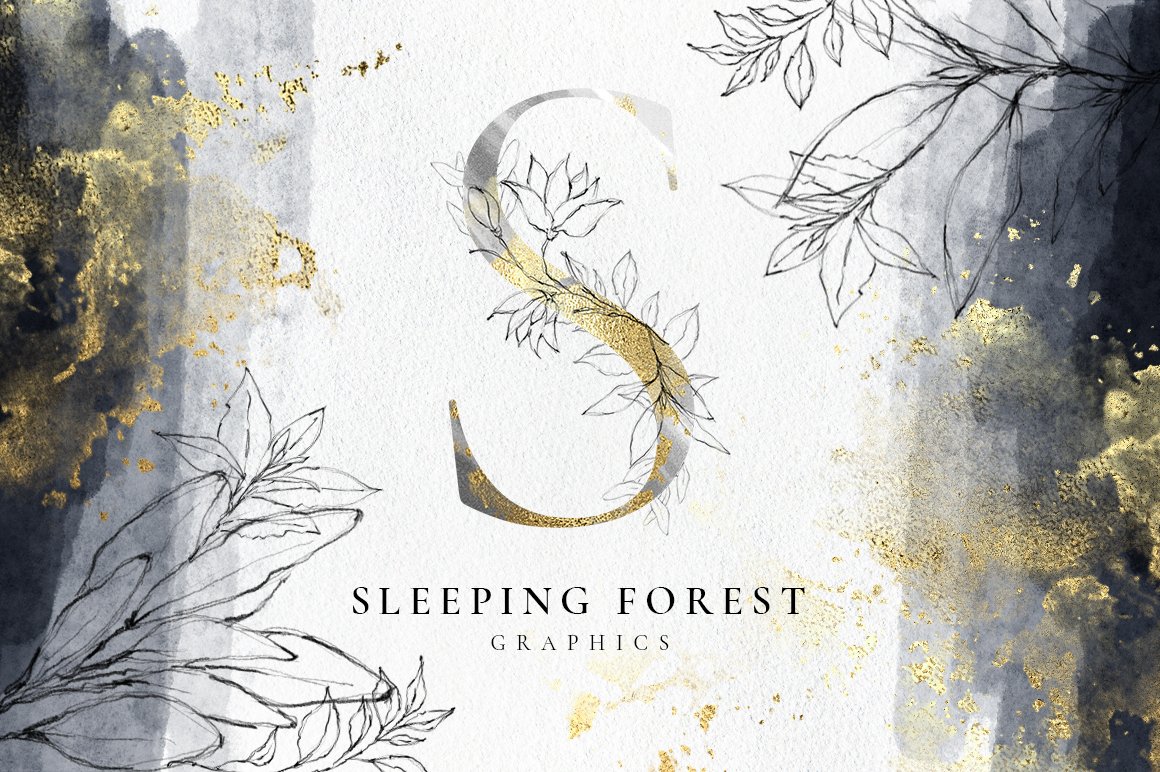 高分辨率梦幻森林植物字母PNG图集 Sleeping Forest Designer Kit_img_2