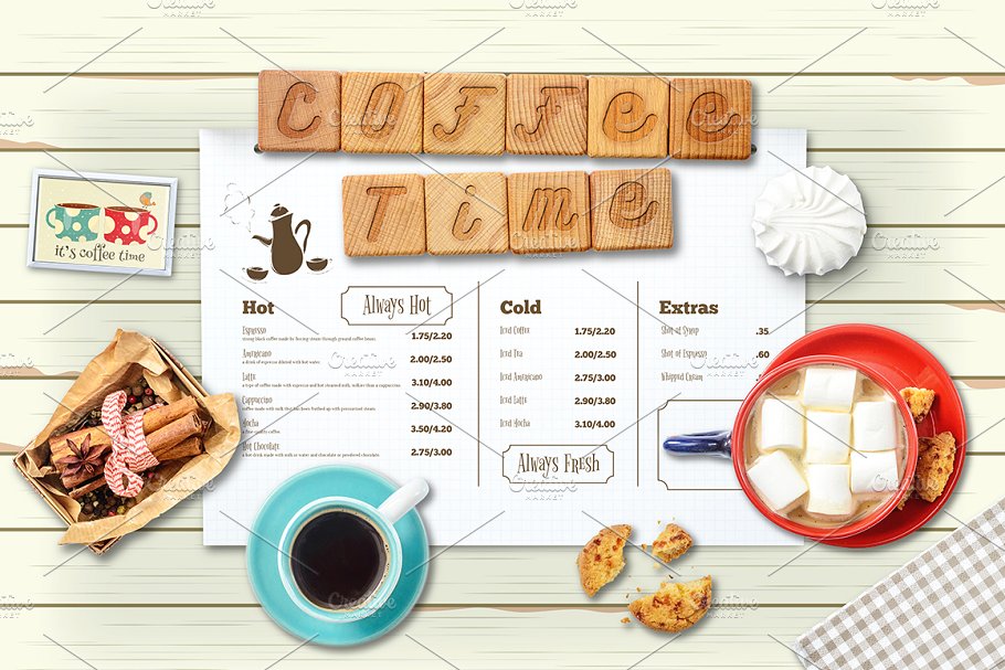 精选免费西餐咖啡厅菜单设计展示样机 Coffee Menu Mockups Scene Creator_img_2