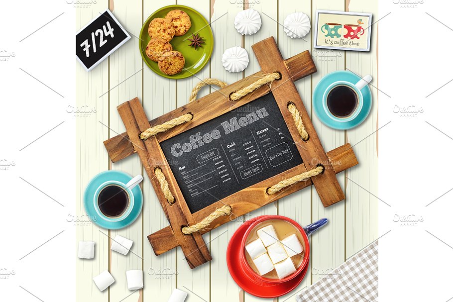 精选免费西餐咖啡厅菜单设计展示样机 Coffee Menu Mockups Scene Creator_img_2