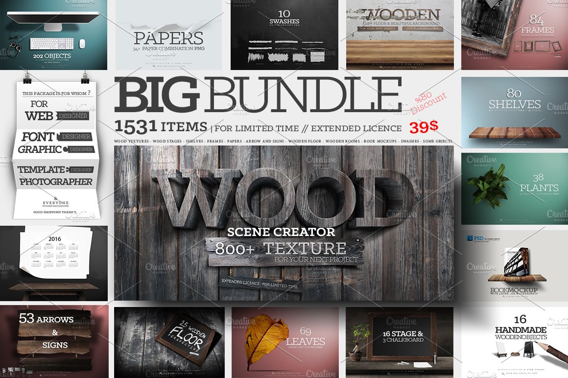 精选免费 [9.2G] 897款场景展示木质纹理&物品PNG图集 Big Bundle Scene Creator +897 Items_img_2