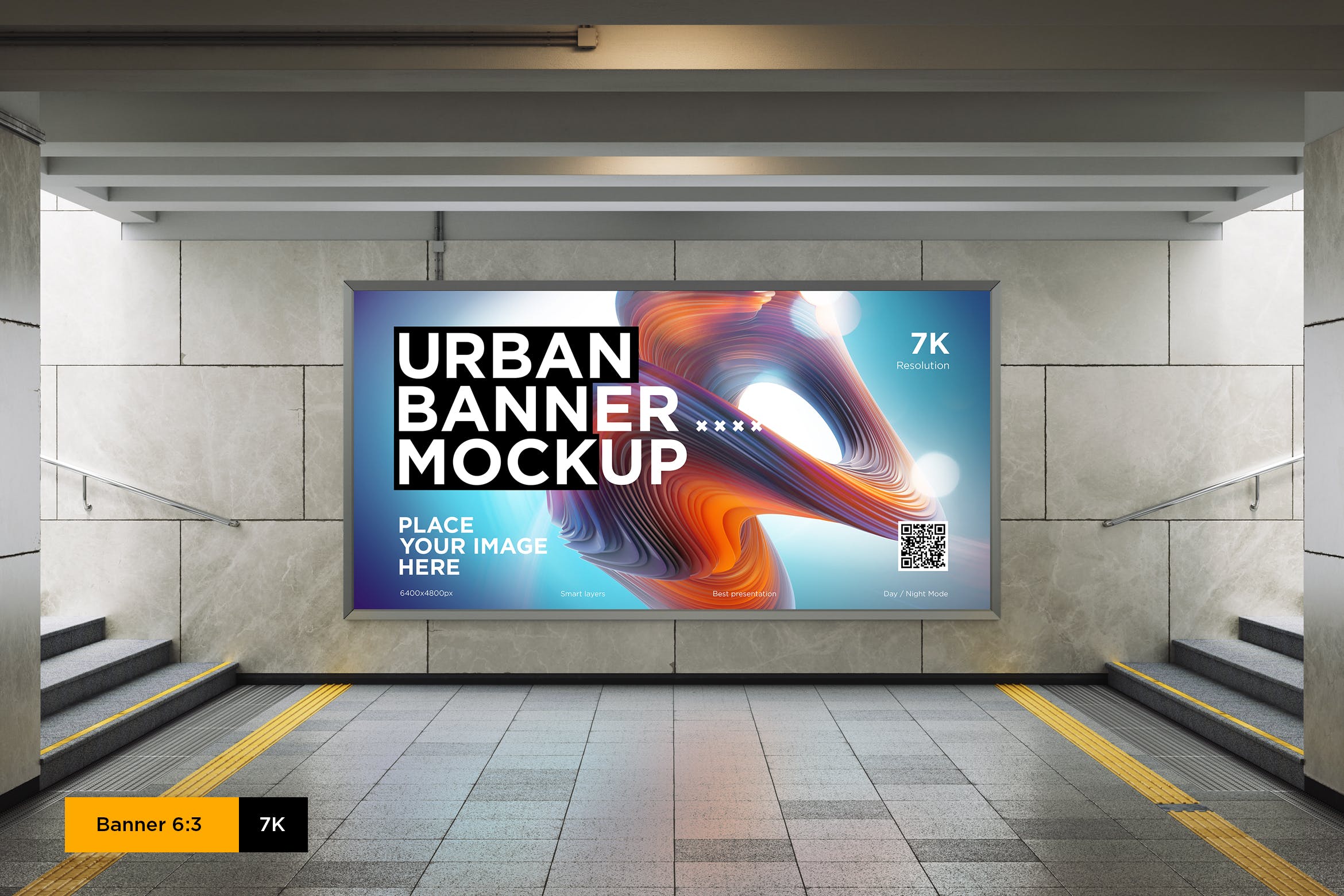 城市地铁地下通道海报灯箱广告设计展示样机 City Lightbox Banner Mockup in Subway_img_2