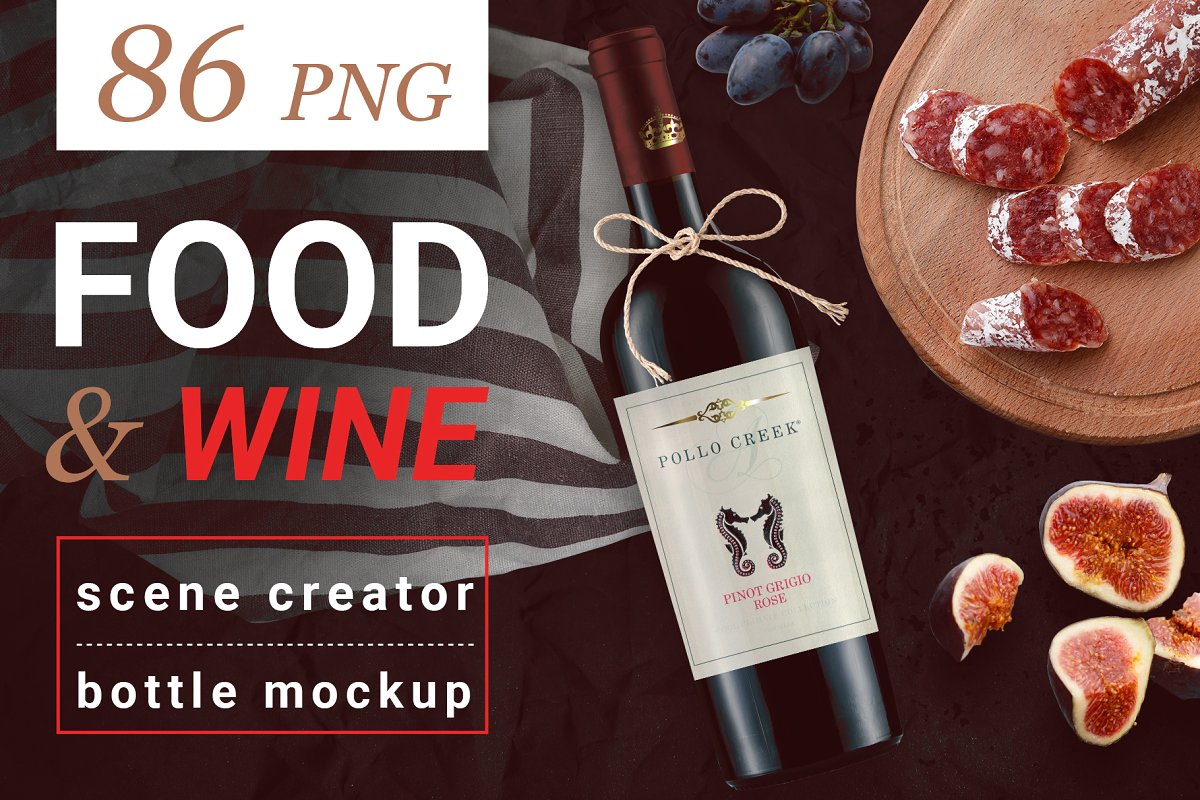 [4.4G] 精美葡萄酒食物场景展示样机 Wine and Food Scene Creator Bundle_img_2