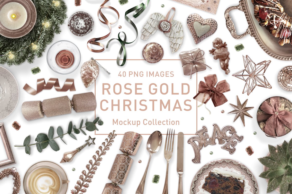 40款非常喜庆玫瑰金圣诞节场景展示PNG图集 Rose Gold Christmas PNG Photo pack_img_2