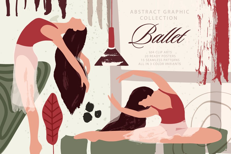 抽象手绘芭蕾舞斯堪的纳维亚室内装饰画EPS矢量图集 Ballet. Abstract Graphic Bundle._img_2