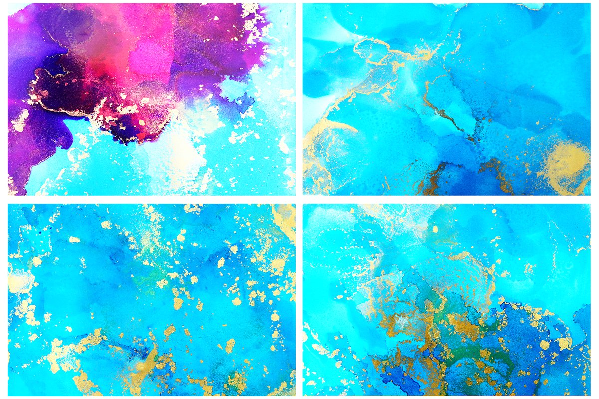 手绘多彩金色酒精水墨水彩PNG图案纹理 Iridescent Ink Textures_img_2