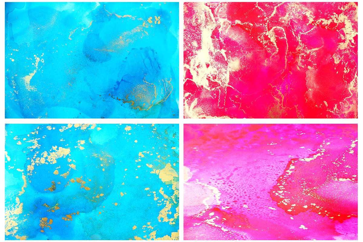 手绘多彩金色酒精水墨水彩PNG图案纹理 Iridescent Ink Textures_img_2