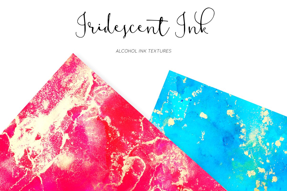 手绘多彩金色酒精水墨水彩PNG图案纹理 Iridescent Ink Textures_img_2