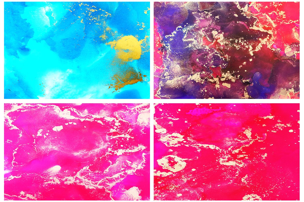 手绘多彩金色酒精水墨水彩PNG图案纹理 Iridescent Ink Textures_img_2