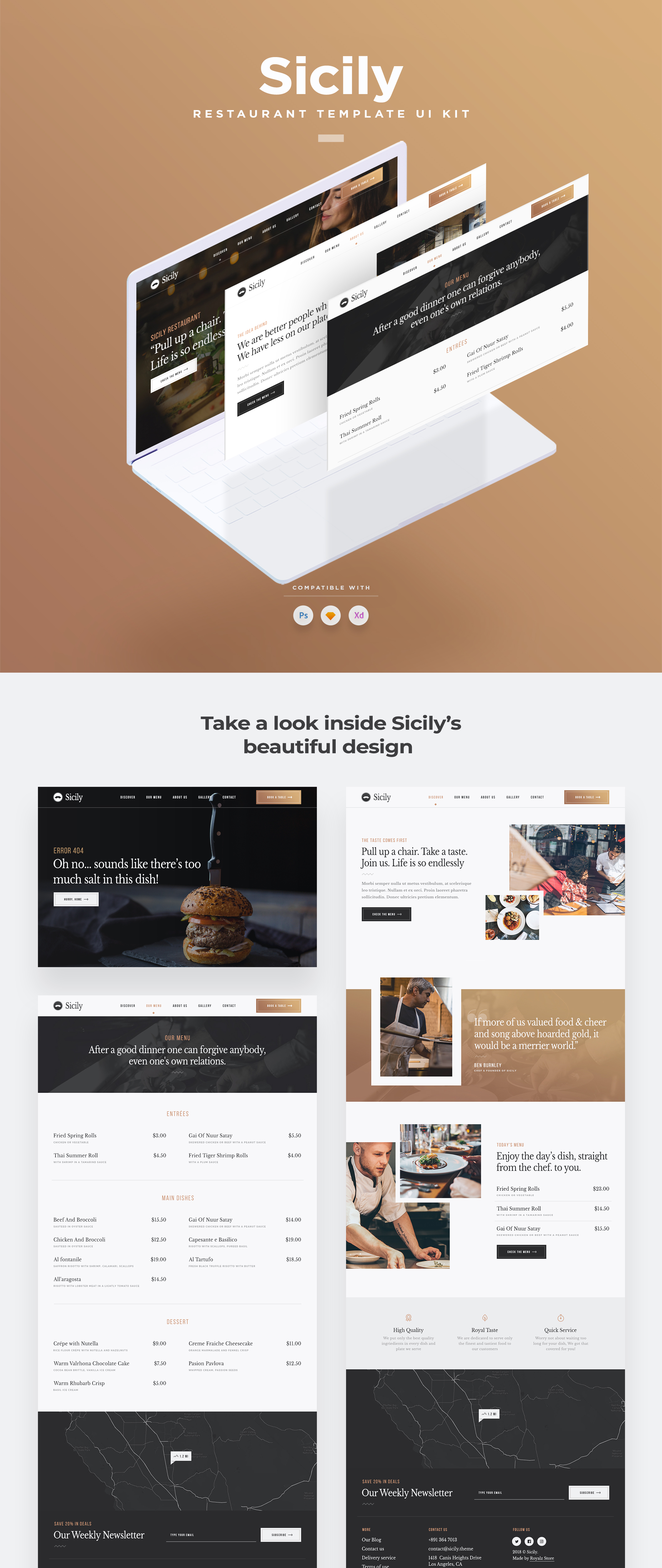 精选免费豪华西餐咖啡厅WEB UI工具包 SicilyTemplate UI Kit_img_2