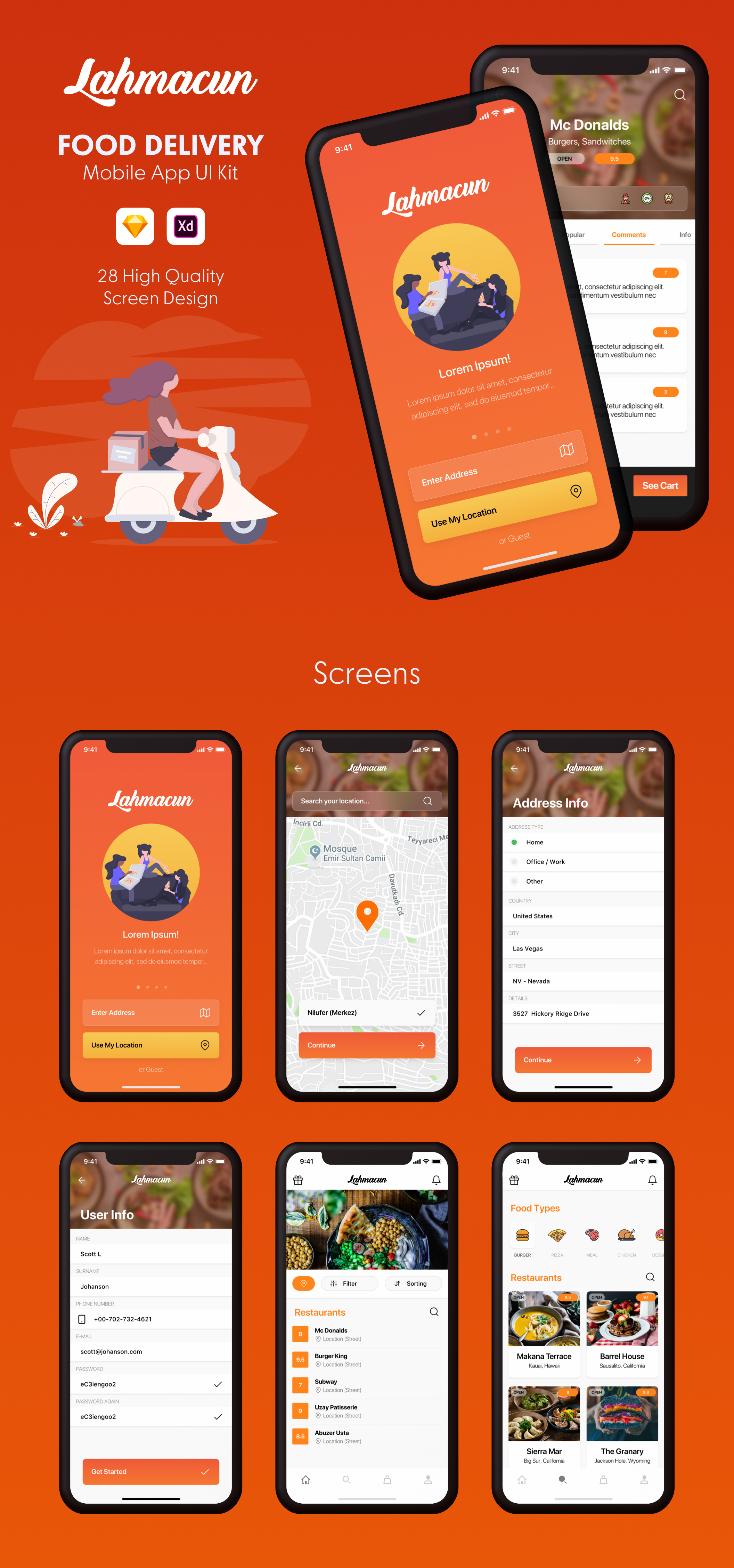 极简食品网上订购外卖手机iOS APP UI工具包 Lahmacun - Food Delivery Mobile App UI Kit_img_2