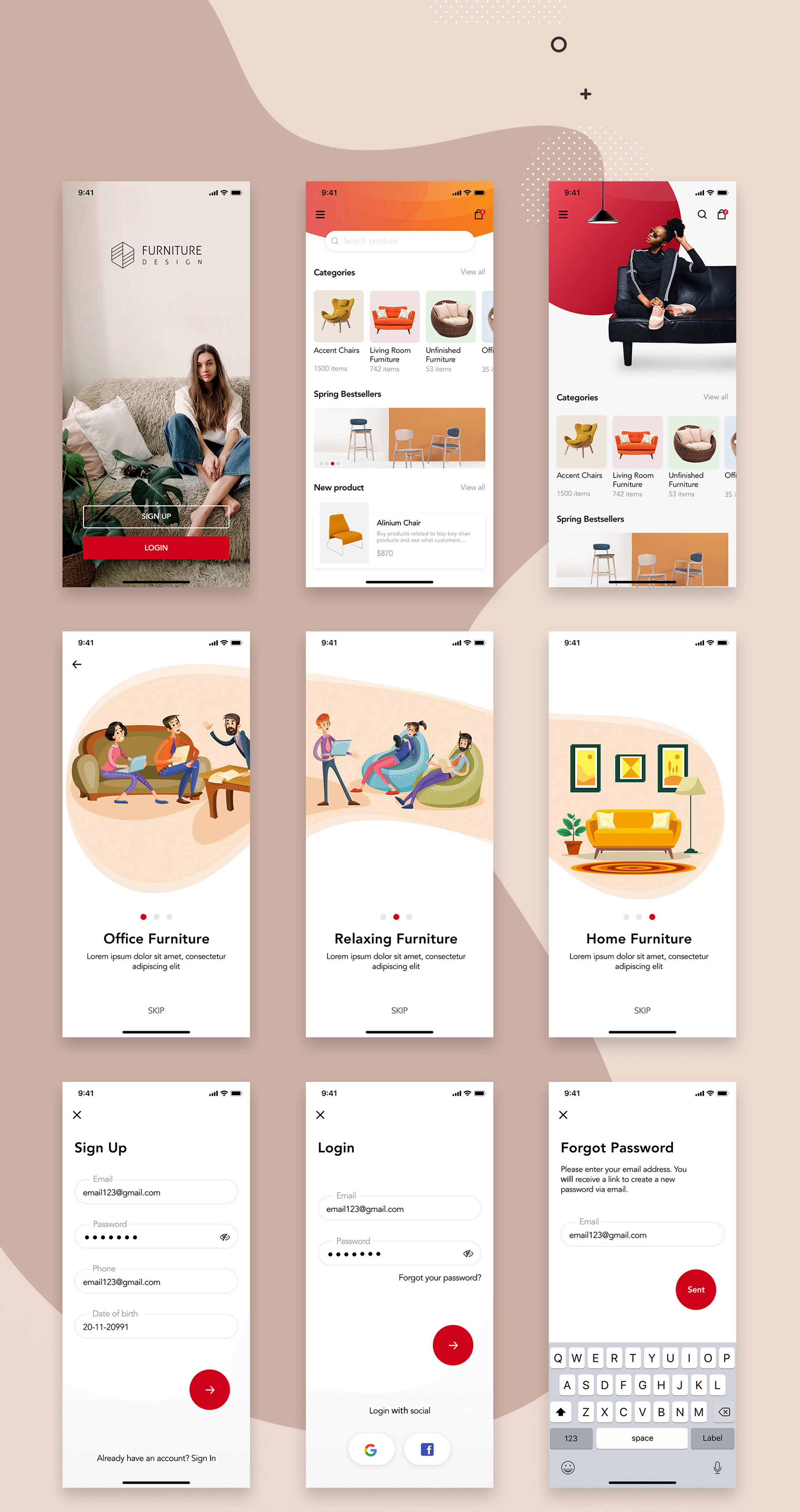 高端简约时尚家具商城iOS APP应用程序UI界面设计工具包 Furniture Design UI Kit_img_2