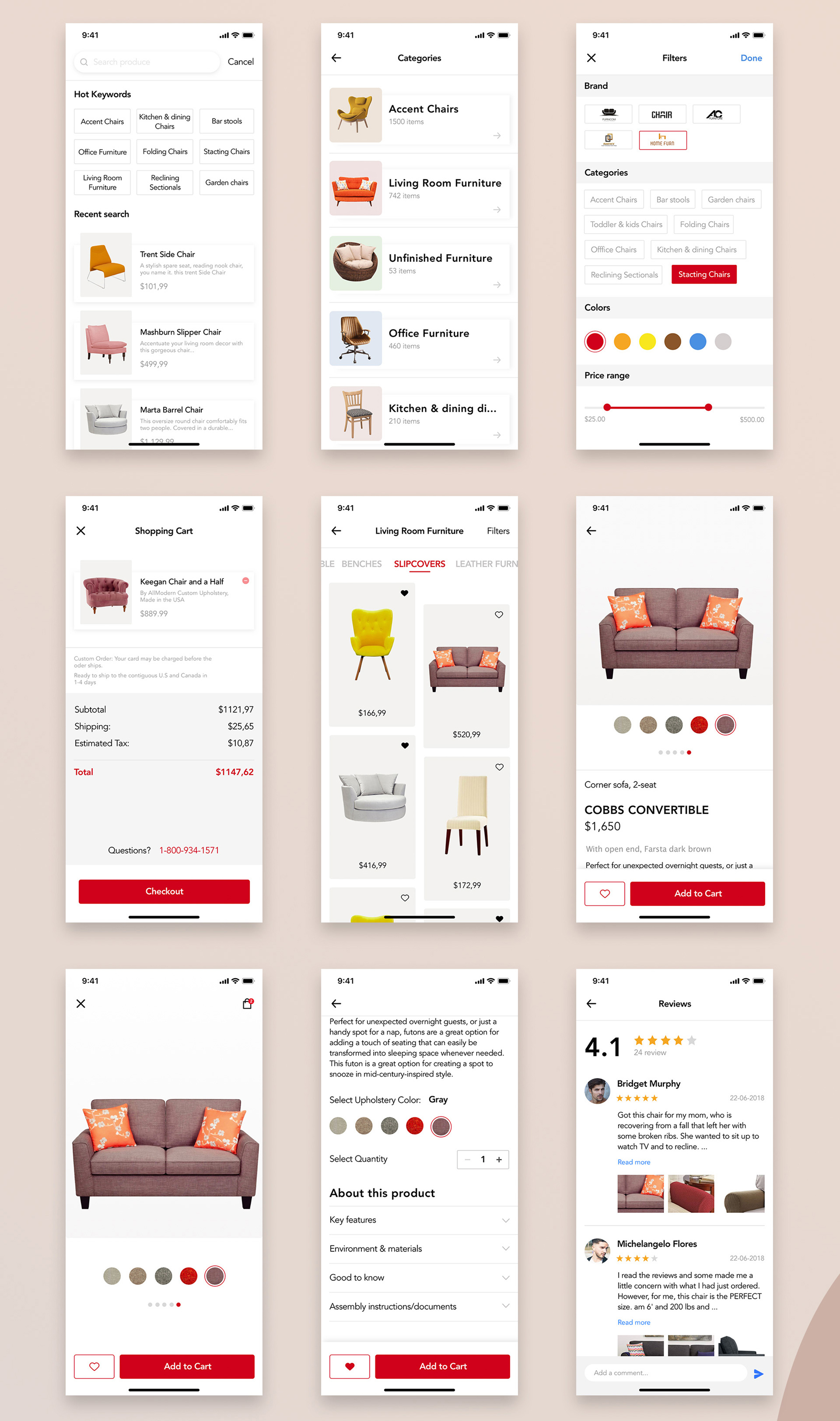 高端简约时尚家具商城iOS APP应用程序UI界面设计工具包 Furniture Design UI Kit_img_2