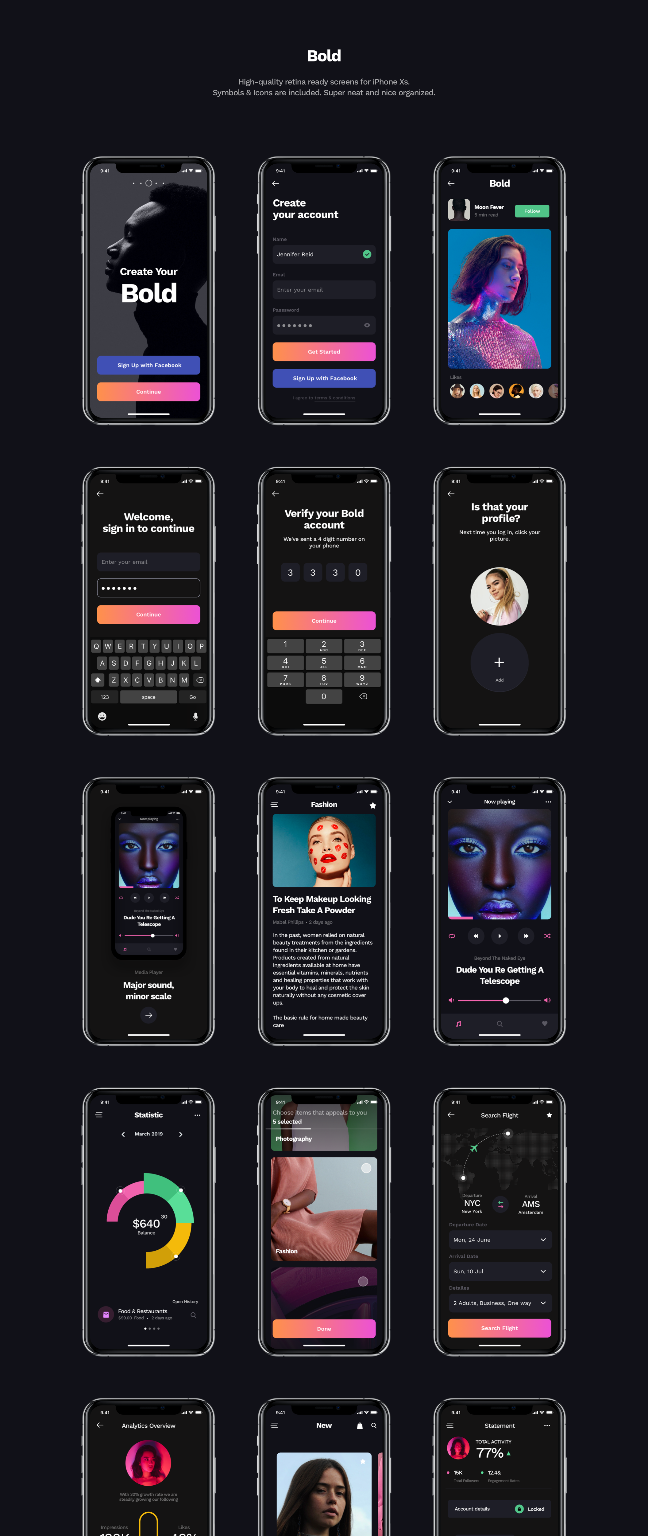 高品质黑色系适用于iPhone X金融钱包图表UI工具包 Bold Modern & stylish UI kit_img_2