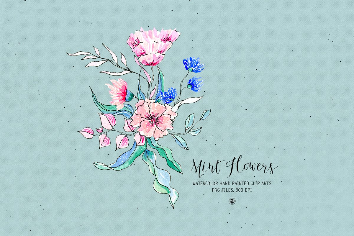 时尚手绘包装装饰薄荷花水彩PNG画集 Mint Flowers_img_2