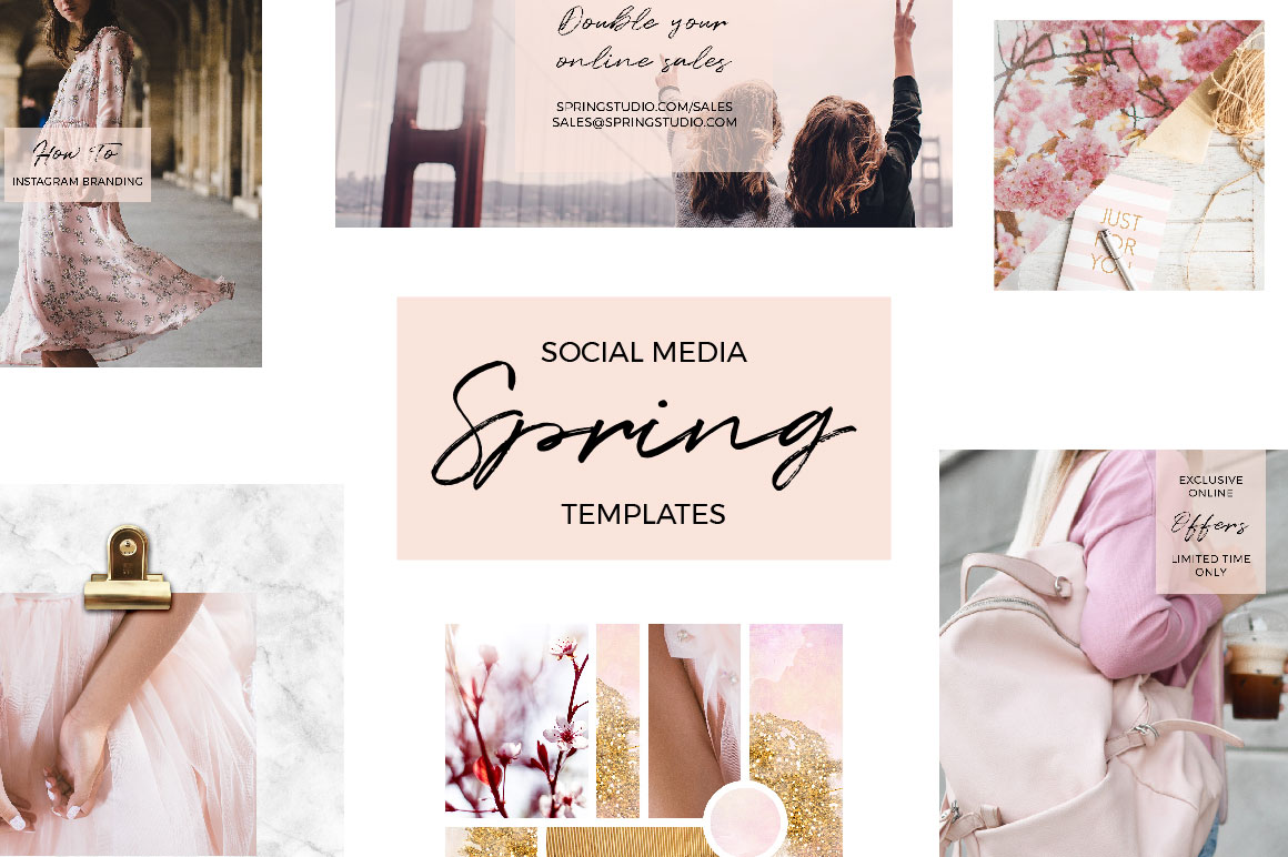 粉色系女性服装包包电商营销海报INS风模板 Social Media Spring Templates_img_2