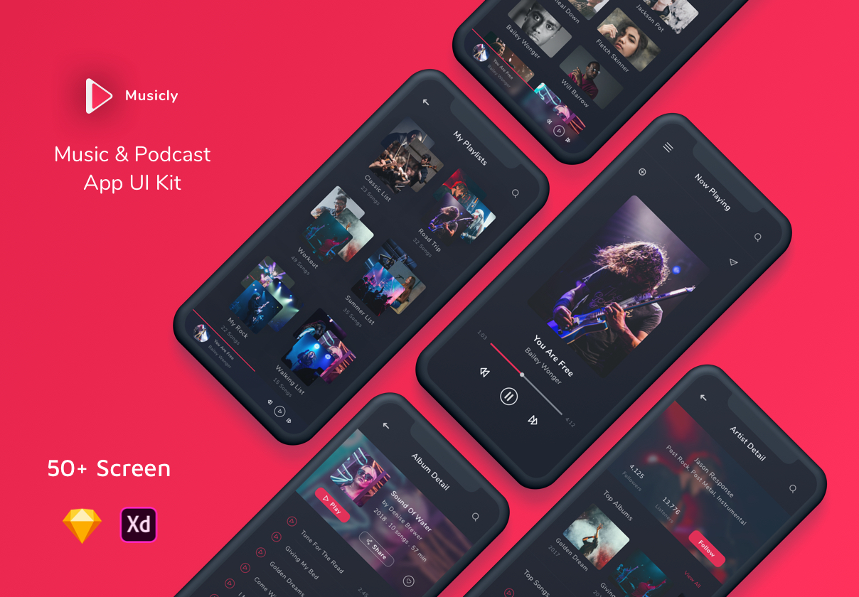 炫酷音乐播放器iOS APP UI界面设计工具包 Musicly - Music and Podcast App UI Kit_img_2