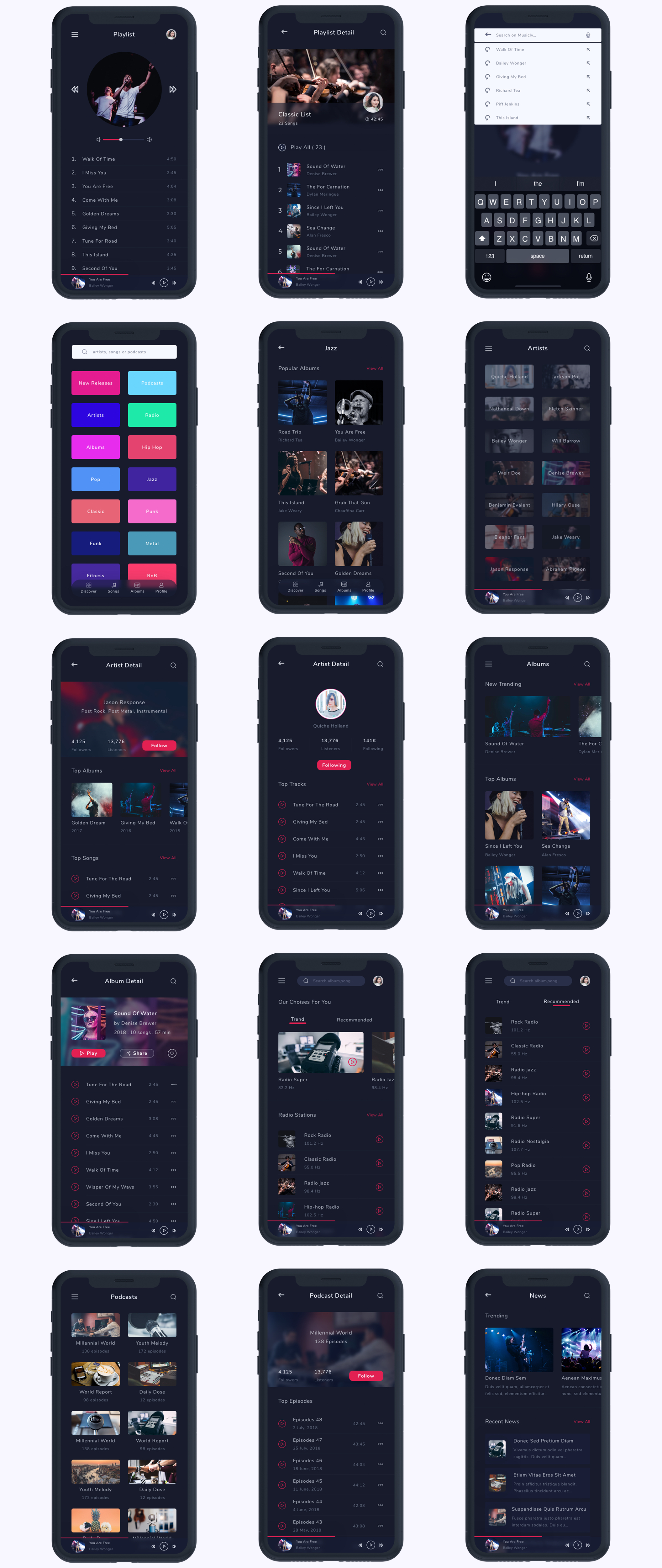 炫酷音乐播放器iOS APP UI界面设计工具包 Musicly - Music and Podcast App UI Kit_img_2