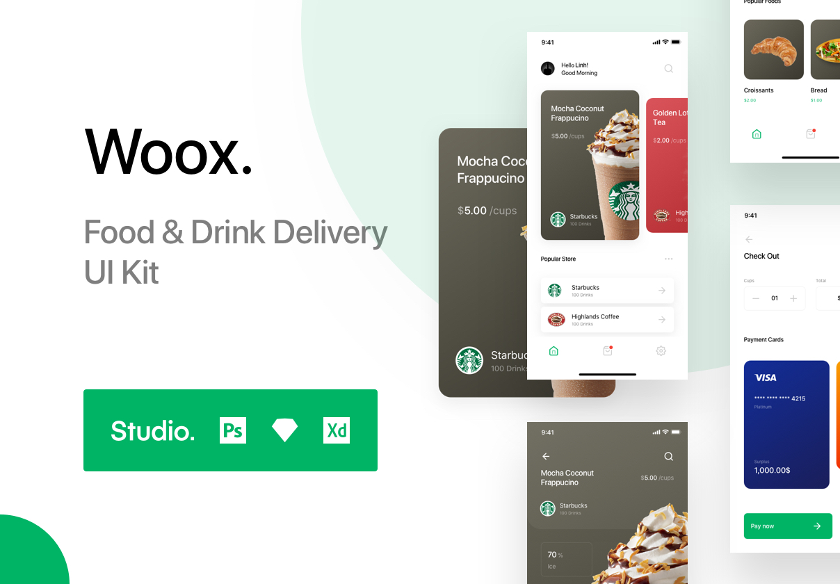 食品饮料在线支付购买iOS APP UI工具包 Woox - Food & Drink Delivexry UI Kit_img_2