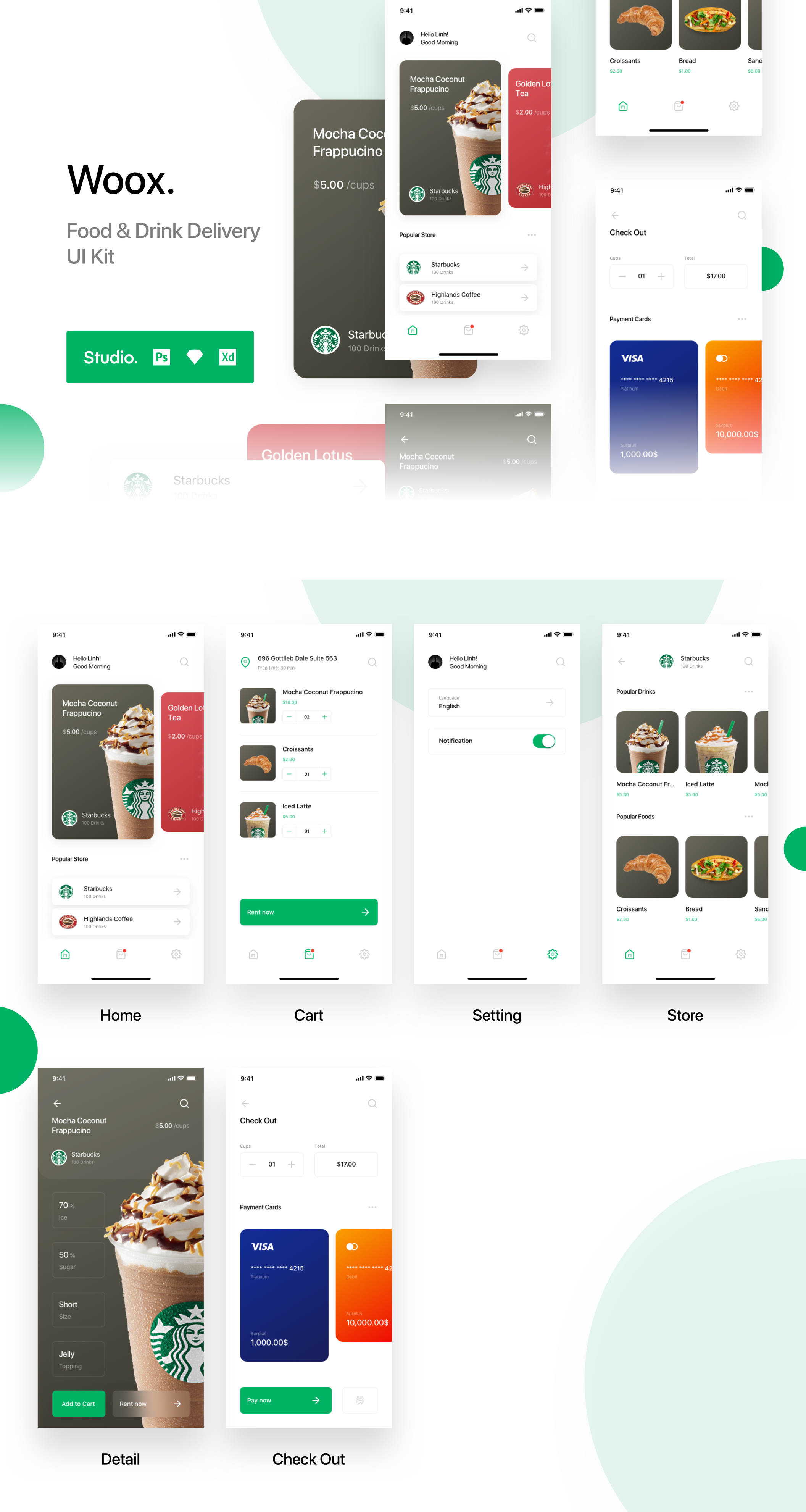 食品饮料在线支付购买iOS APP UI工具包 Woox - Food & Drink Delivexry UI Kit_img_2