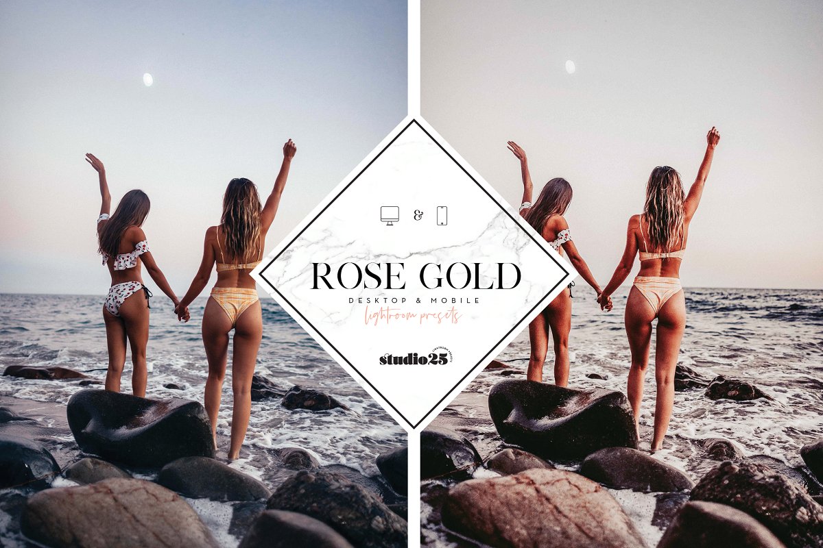 玫瑰金色摄影照片修图效果LR预设 Rose gold lightroom preset_img_2