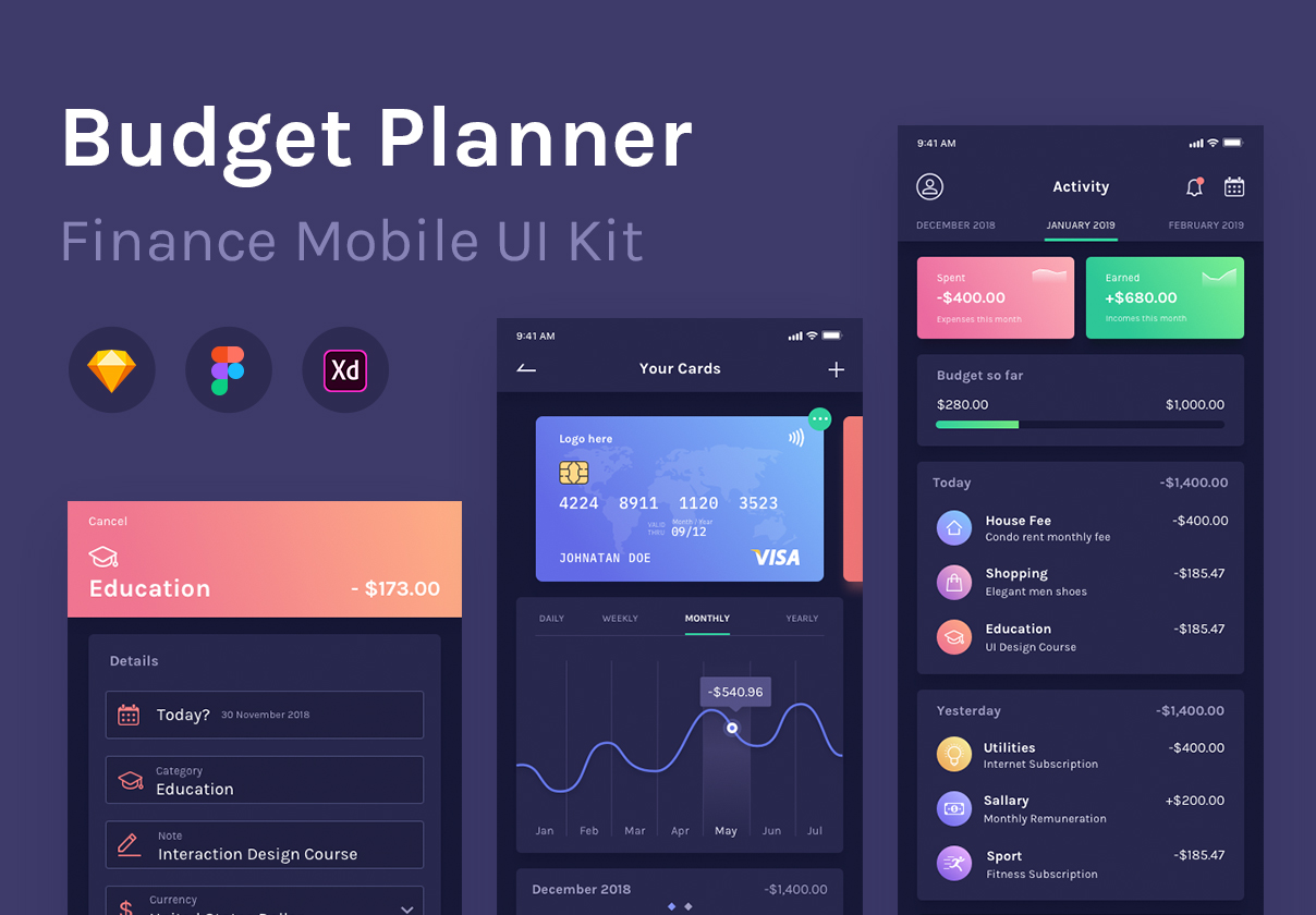 银行财务理财管理手机iOS APP UI工具包 BudgetPlanner Mobile UI Kit_img_2