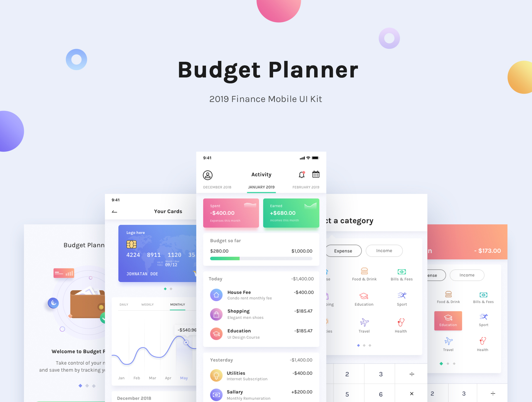 银行财务理财管理手机iOS APP UI工具包 BudgetPlanner Mobile UI Kit_img_2