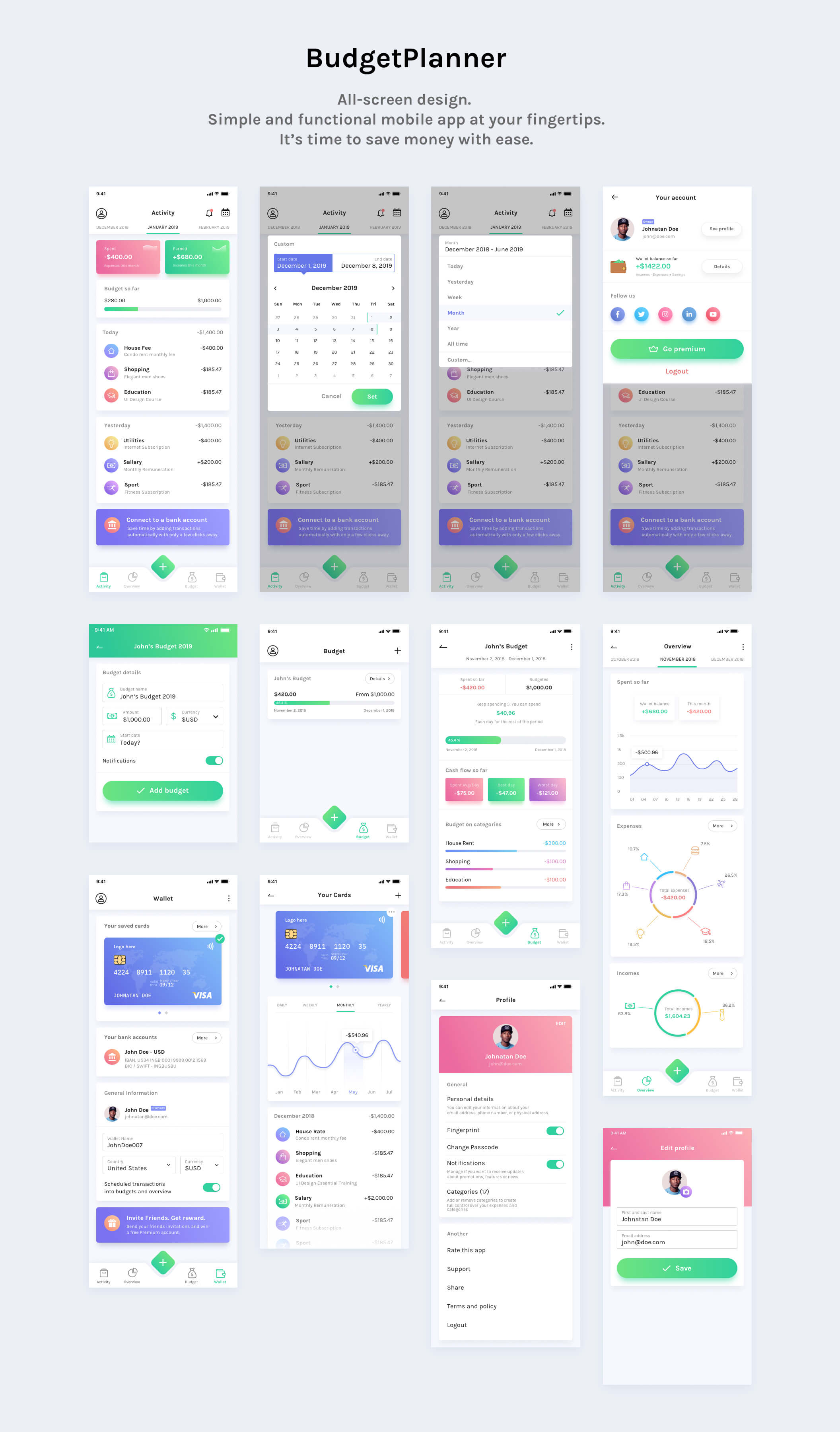 银行财务理财管理手机iOS APP UI工具包 BudgetPlanner Mobile UI Kit_img_2