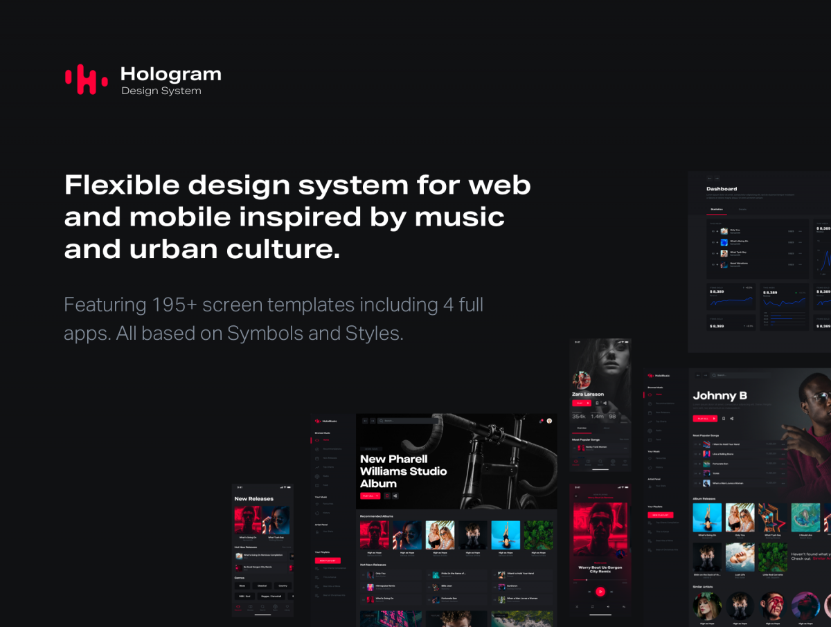 多功能独特风格音乐城市文化社交WEB&MOBILE UI工具包 Hologram Design System_img_3