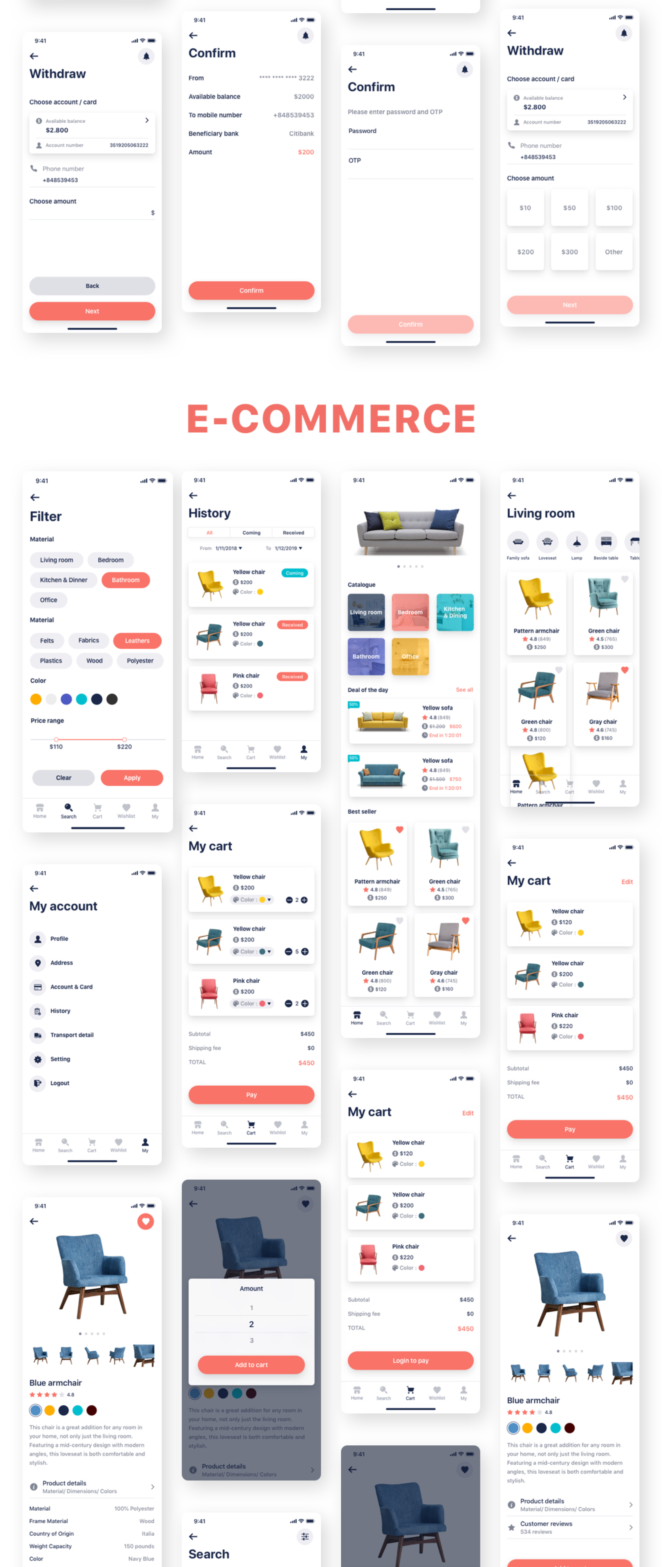 时尚简约银行钱包餐厅家具iOS APP UI工具包 Taara App UI Kit_img_2