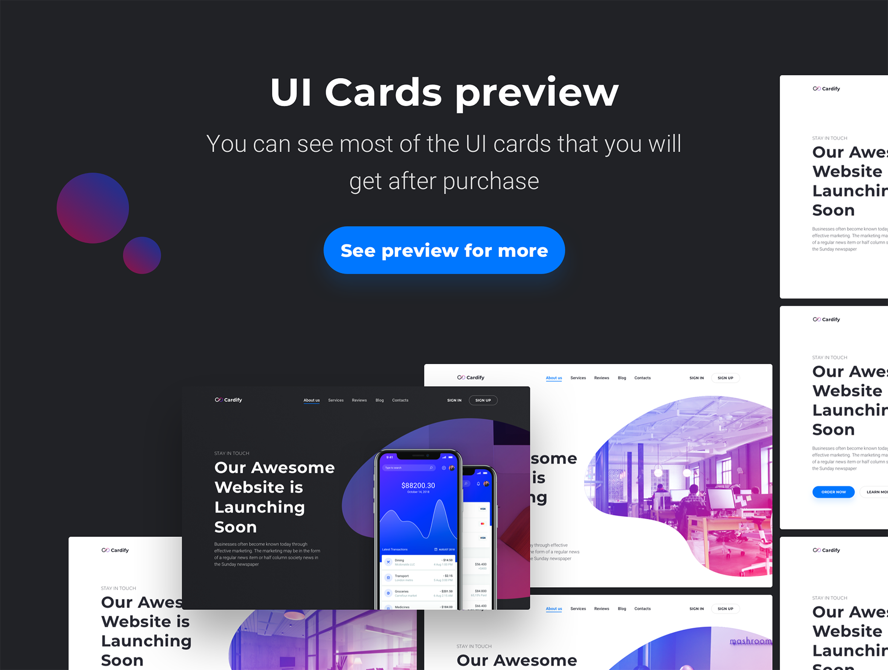 多功能旅行房地产健身WEB UI工具包 Cardify Startup UI Kit_img_2