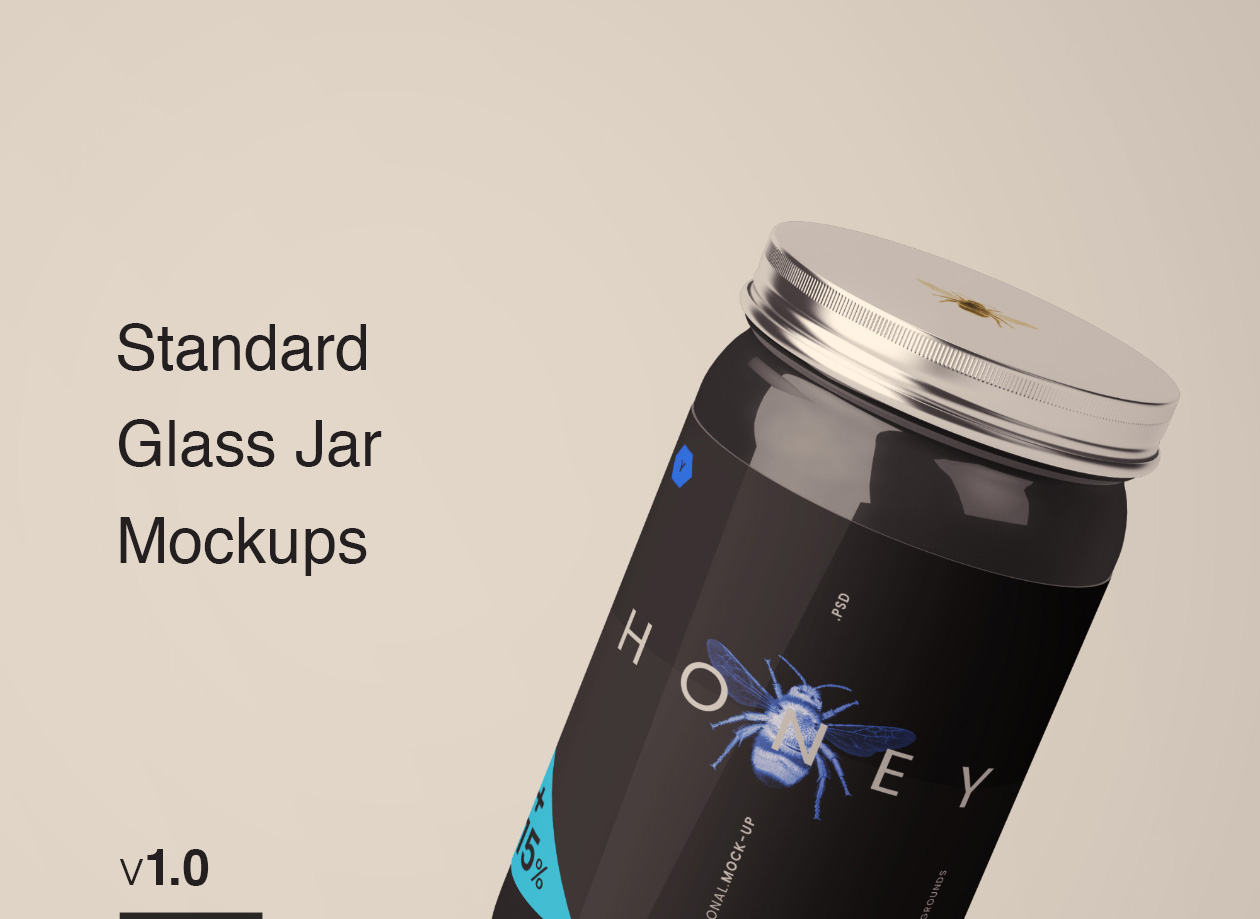 蜂蜜食品品牌设计提案透明玻璃瓶及标签展示样机 Standard Glass Jar Mockups_img_2