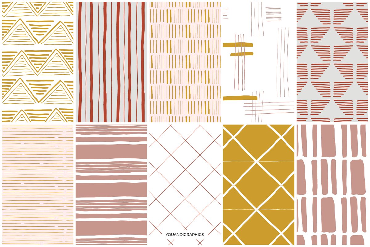 精选免费带有金色数字纸纹理JPG图案 Sunset Lines Hand Drawn Patterns_img_2