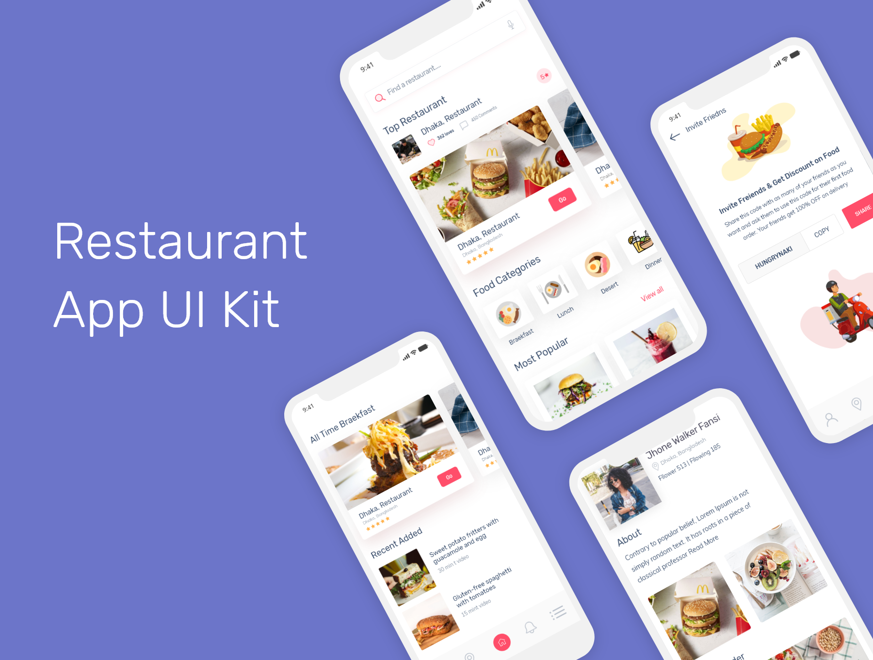 餐厅食物在线订单外卖iOS APP UI套件 Restaurant App UI Kits_img_2