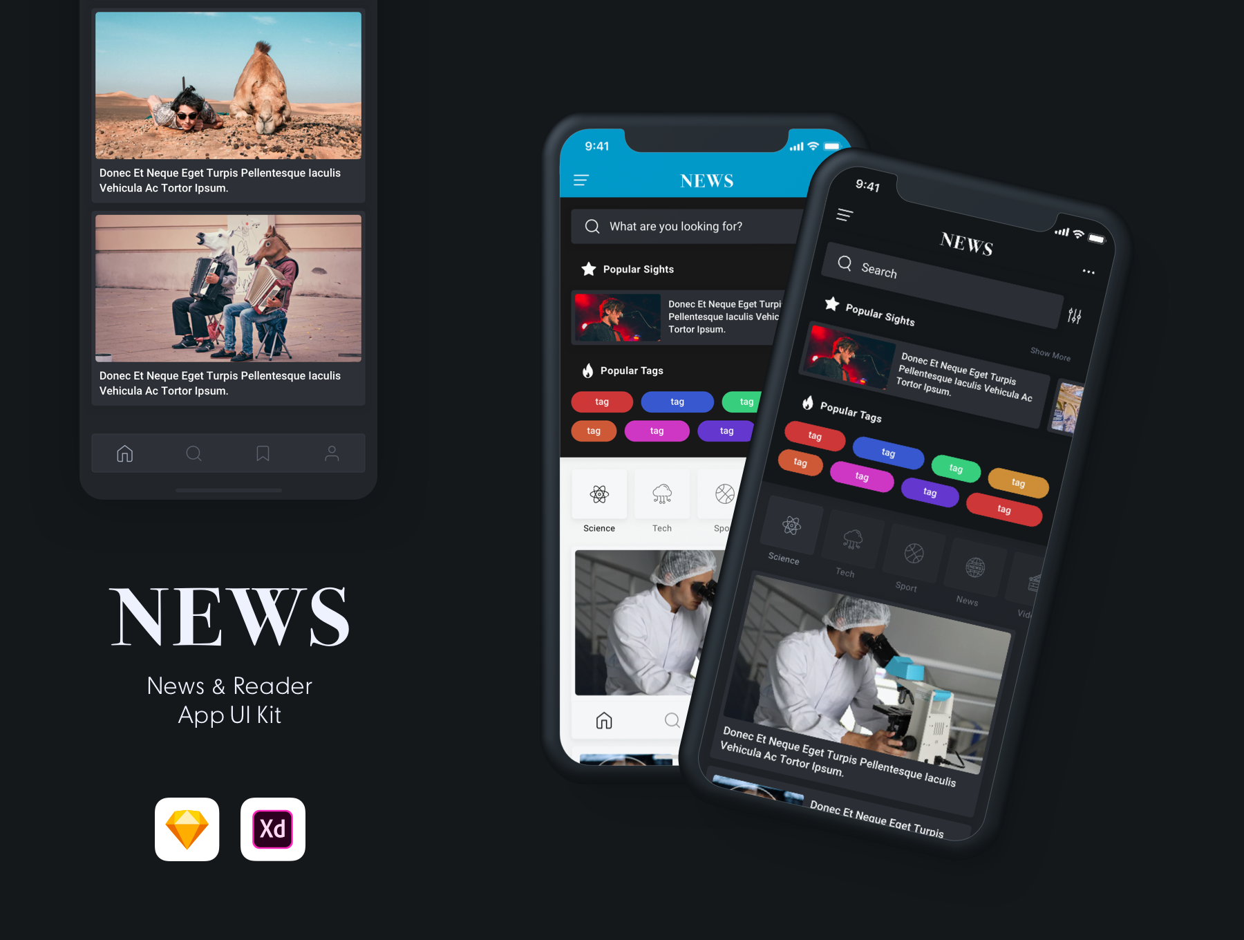 精选免费新闻资讯阅读手机iOS APP UI套件 News Reader Mobile App UI Kit_img_2