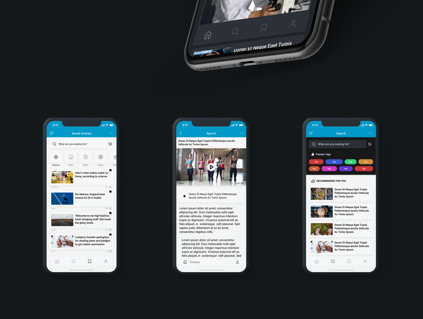 精选免费新闻资讯阅读手机iOS APP UI套件 News Reader Mobile App UI Kit_img_2