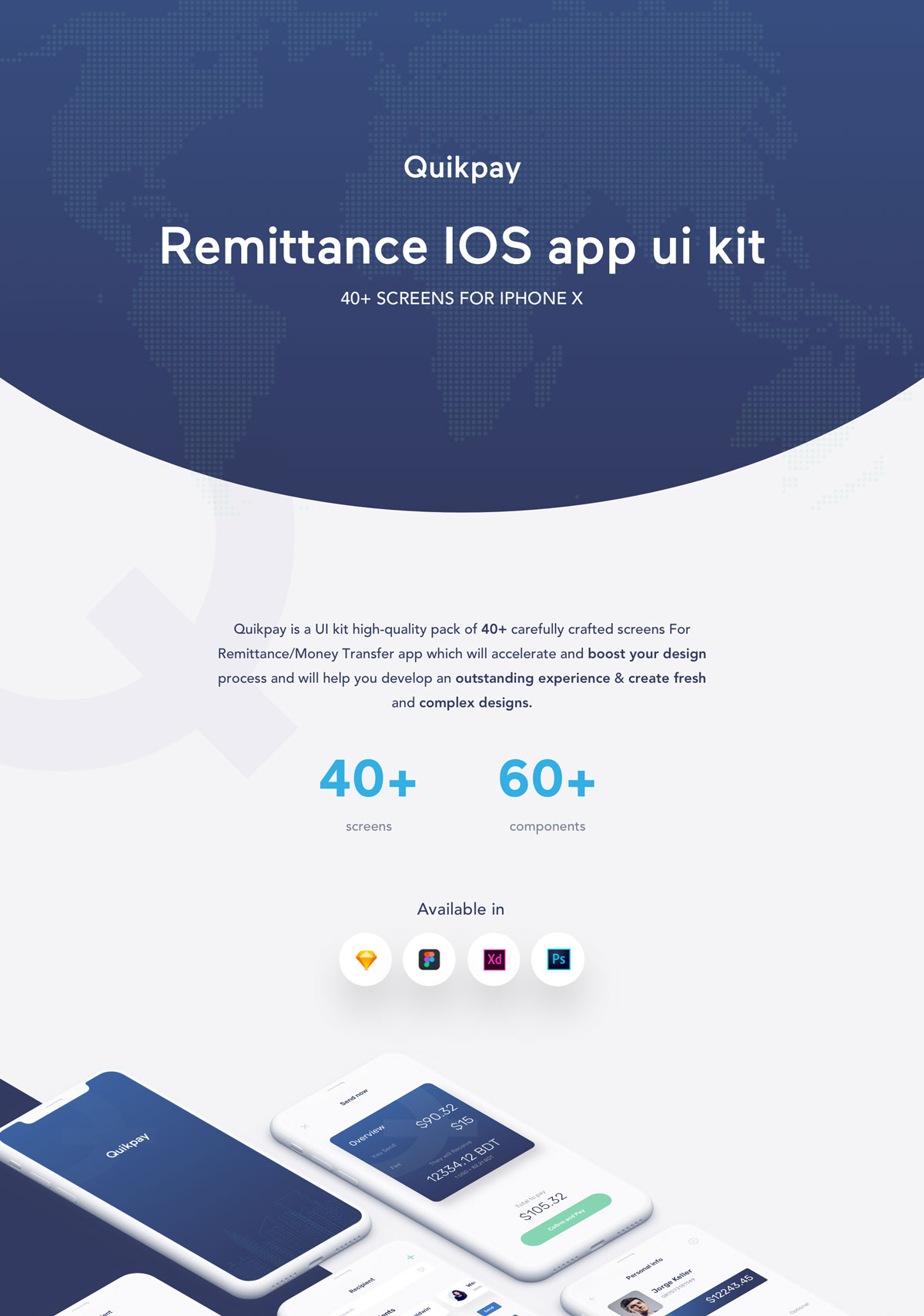 货币财务管理闪付交易汇款iOS APP应用程序UI界面设计工具包 Quikpay Remittance IOS APP UI KIT_img_2