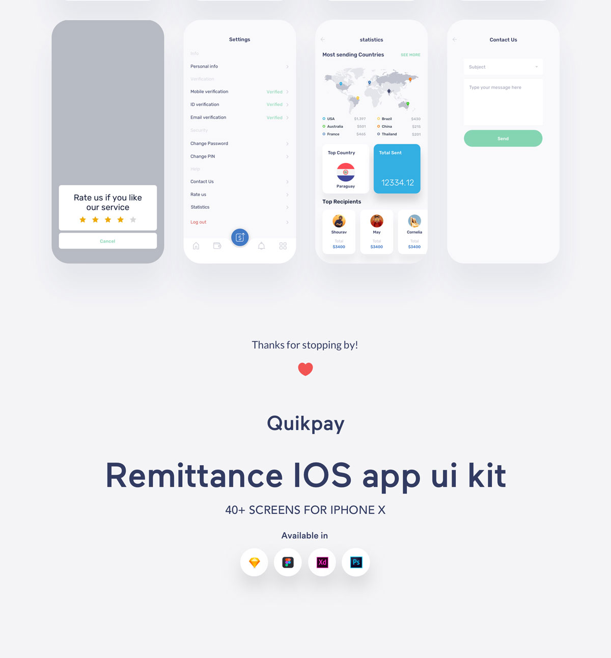 货币财务管理闪付交易汇款iOS APP应用程序UI界面设计工具包 Quikpay Remittance IOS APP UI KIT_img_2