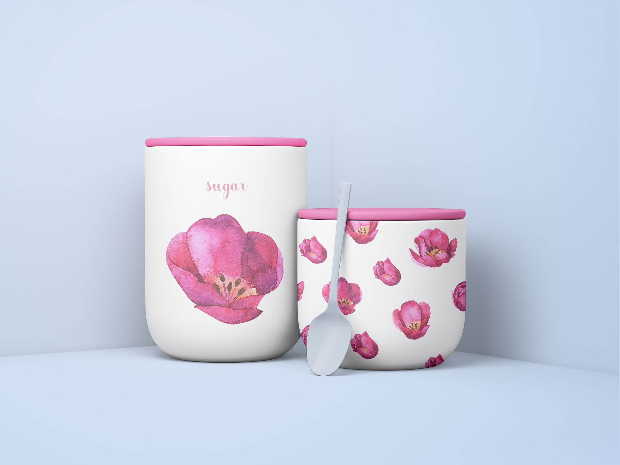 精美陶瓷罐子与勺子餐具样机 Minimal Jars with Spoon Mockup_img_2