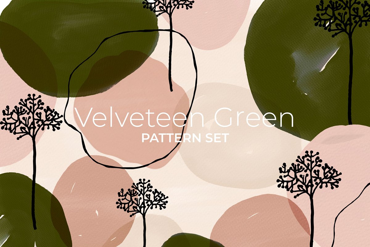 梦幻般手绘天鹅绒绿色和腮红图案集 Velveteen Green Pattern Set_img_2